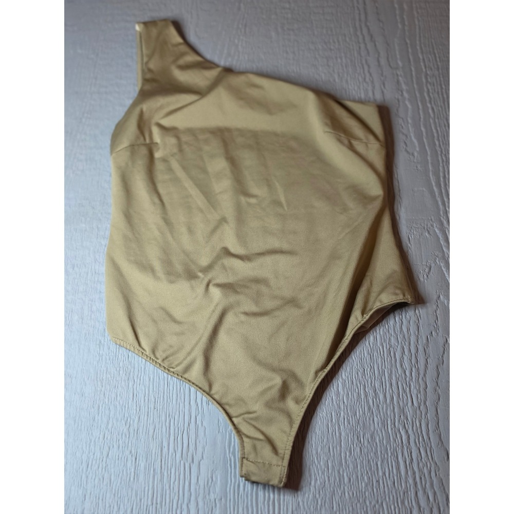 Intimately Free People One Shoulder Bodysuit Tan Khaki Medium Thong Snap Closure
